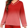 thumbnail image 7 of Fengactive Women's 2 Piece Pajama Set V Neck Long Sleeve Top with Contrast Trim and Comfy Wide Leg Pants Lounge Sleepwear, 7 of 7