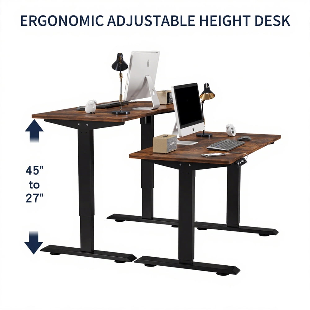Electric Standing Desk 55x24 Inch, Height Adjustable Sit Stand Desk, Heavy Duty Steel Frame, 4 Memory Presets, Anti-Collision, Home Office Gaming Workstation, Rustic Brown