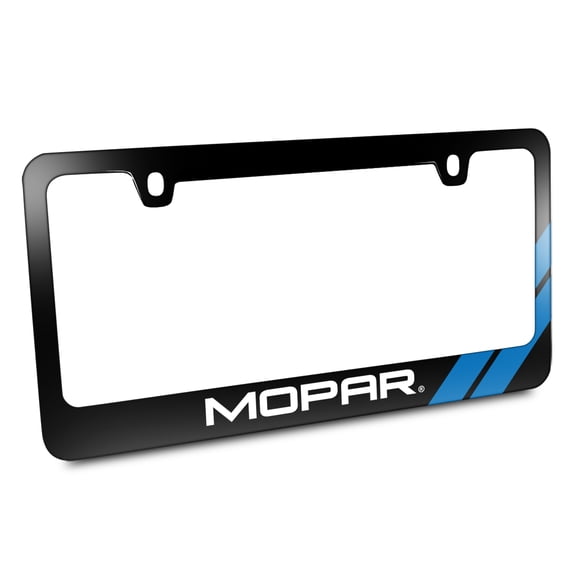Moper Blue Stripe Black Metal License Plate Frame