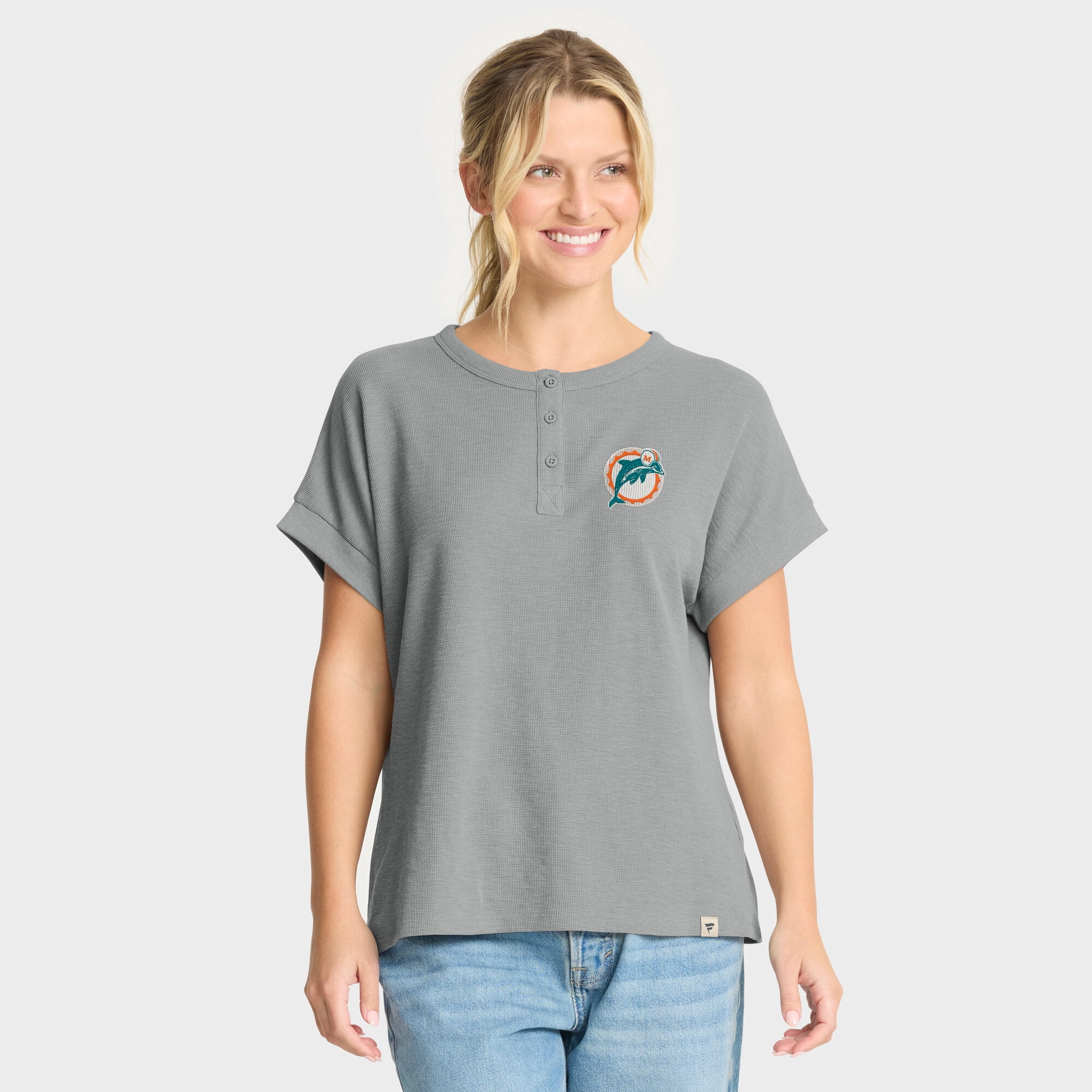 Women's Fanatics Heather Gray Miami Dolphins Oversized-Hometown Premium Henley Shirt
