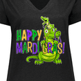 thumbnail image 4 of Inktastic Happy Mardi Gras Big and Little Alligators with Beads Women's Plus Size V-Neck T-Shirt, 4 of 5