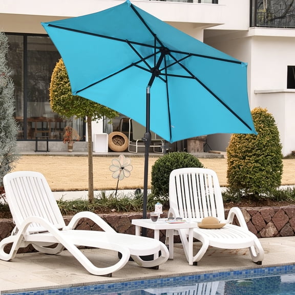 Autlaycil 7.5 FT Patio Umbrella, Push Button Tilt Market Umbrella, Crank and Sturdy Ribs for Garden, Deck, Backyard, Pool, Blue