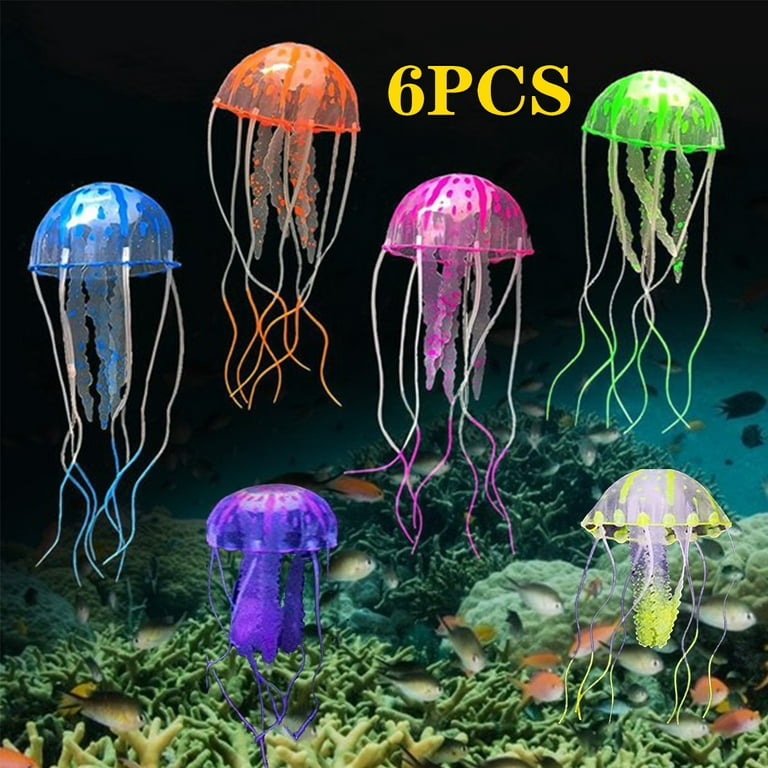 6pcs Multi-Color Jellyfish Aquarium Decorations Glowing Glowing Jellyfish Fish Tank Decorations Silicone Artificial Ornament, Red
