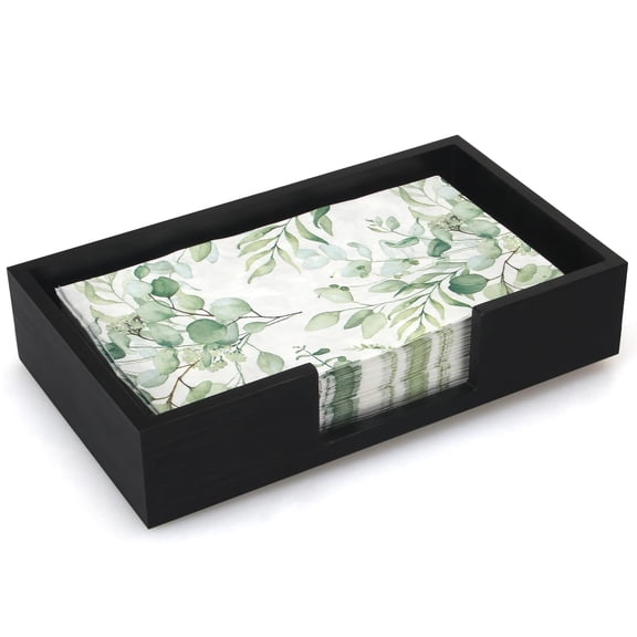 Black Wooden Napkin Holder, Guest Towel Tray for Table or Counter, Disposable Hand Towel Organizer, Modern Paper Towel Basket for Kitchen Bathroom