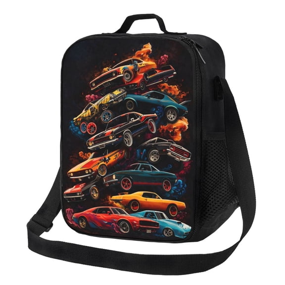 Classic Muscle Car Lunch Bag Insulated Thermal Lunch Box with Shoulder Strap & Handle for Women and Men