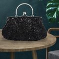 thumbnail image 5 of Bolso de mano con diseño floral de lentejuelas y cuentas, bolso de mano negro, 5 of 5