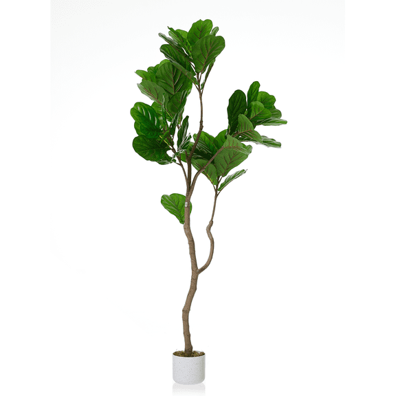 EcoSummer 5FT Artificial Fiddle Leaf Fig Tree with Natural Trunk, Lifelike Faux Plant with Silk Leaves, Fake Indoor Plant in Pot for Home Office Living Room Decor