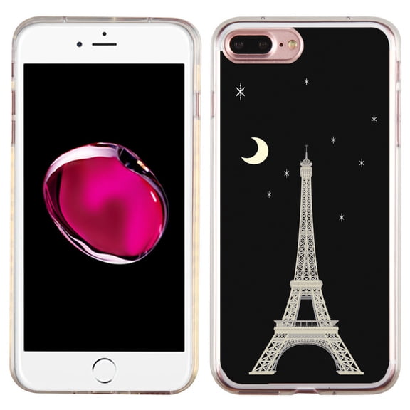 Slim-Fit Case for Apple iPhone 8 PLUS / 7 PLUS, OneToughShield ® Premium TPU Gel Protector Phone Case - Eiffel Tower Moon