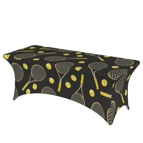 Sports Pattern Tennis Ball Stretch Rectangular Table Cover 6FT Elastic Fitted Tablecloth for Parties, Weddings, Banquets