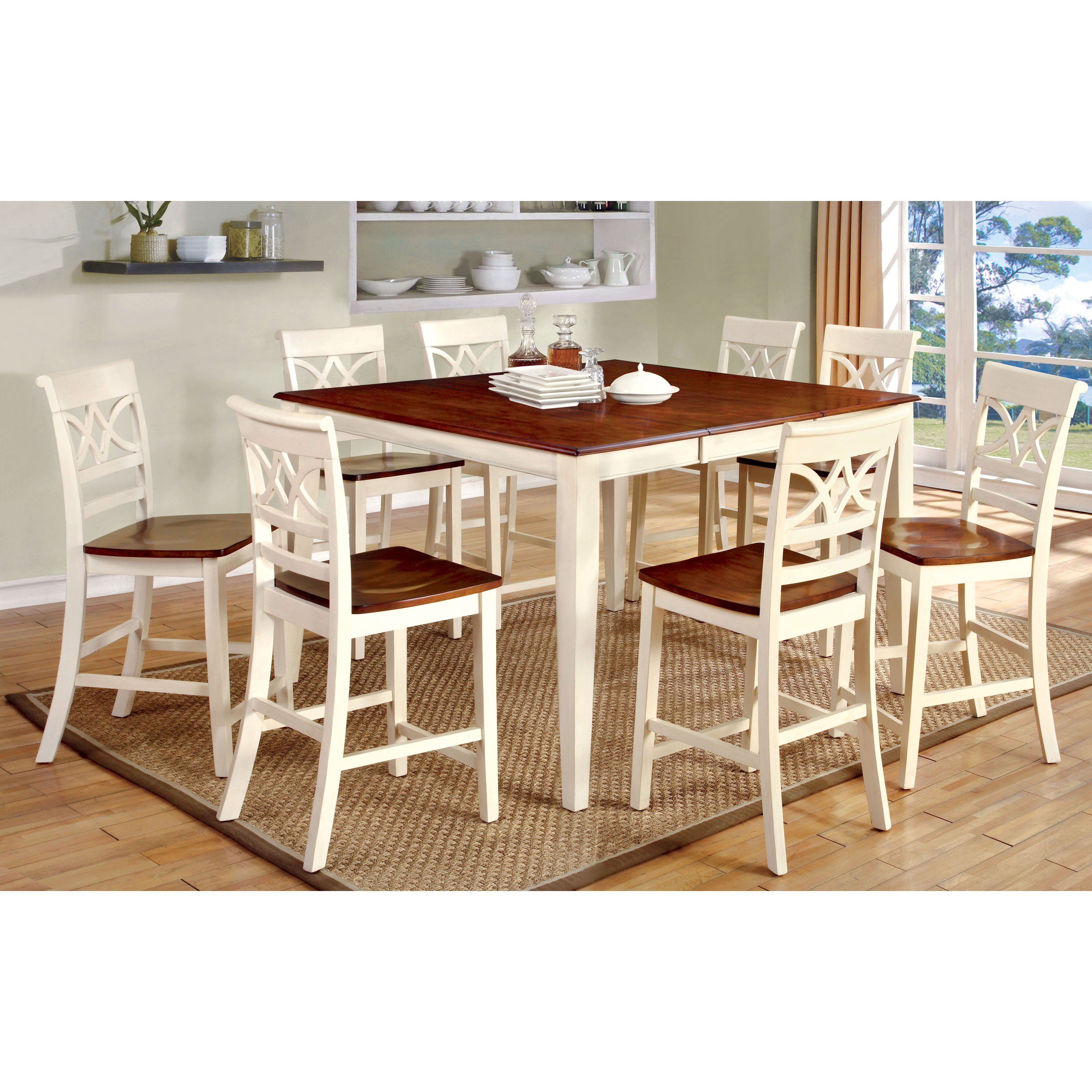 Furniture Of America Seaberg Country White 9 Piece Counter Height Dining Set