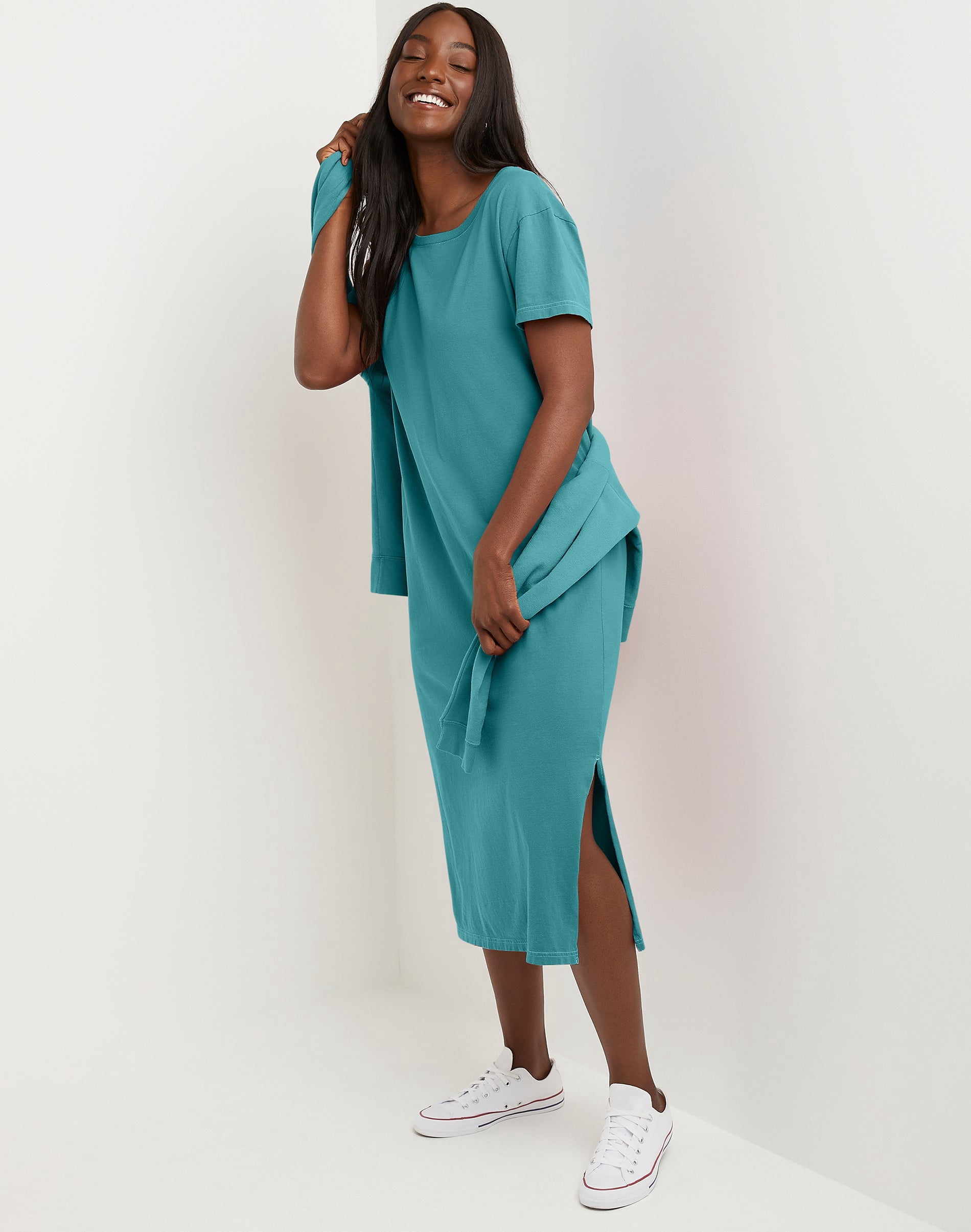 Hanes Women's Garment Dyed Midi Dress Spanish Moss XS