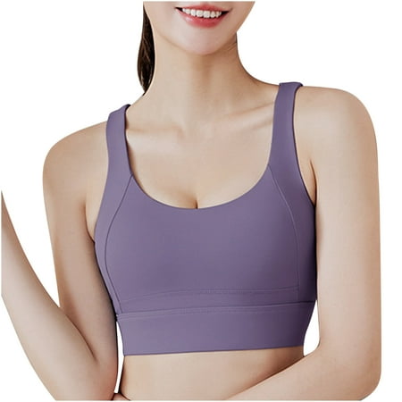 Padded Lace Bandeau Bra Women Sports Underwear Fall Yoga Wear Thin Running Back Training Shock-Proof Workout Bra V-Neck Seamless Bra Hook and Eye Closure Nursing Bra Style Y-556   Purple M