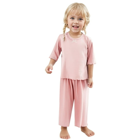 FYDUU Kids 2 Pieces Pajama Sets Toddler&Little Girls Pajamas Soft Sleepwear Comfortable Round Neck Long Sleeve Pants Loungewear Nightwear Nightclothes 1-2 Years