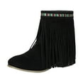 thumbnail image 3 of Leozcaa Cowboy Ankle Boots Women Tassel Western Booties Chunky Heel Suede Fringe Slip On Short Boots, 3 of 9