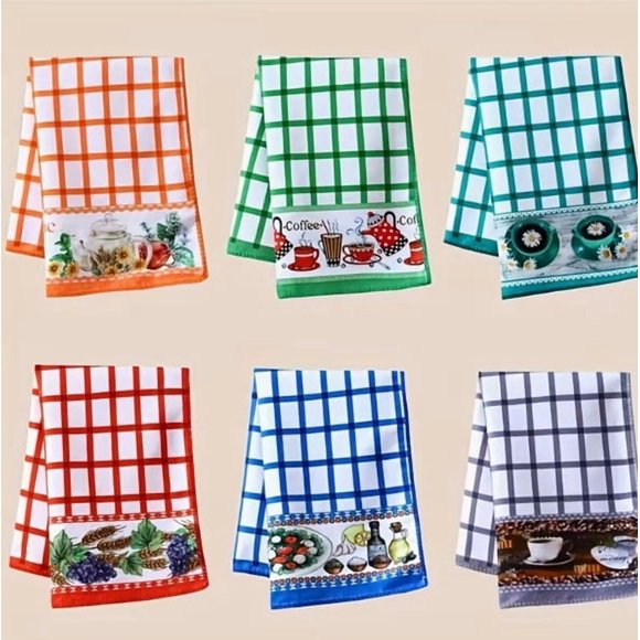 6 paños de cocina reutilizables seleccionados al azar: serie Fruit, paño de cocina y paño de cocina de poliéster altamente absorbente, paño de limpieza lavable for decoración del hogar, servilletas