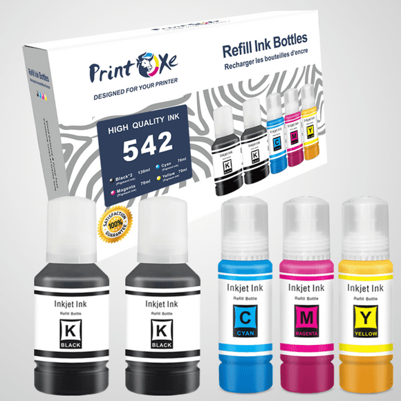 T542 Compatible Refill Set + Black of 5 Bottles All Supplied with Pigment Ink 542 For Epson T542120 T542220 T542320 T542420 For ET-5180 ET-5150 ET-5170 ET-5850 ET-5800 ET-5880 ET-16600 ET-