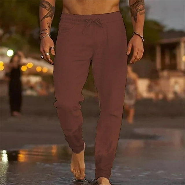 Amzcrzy Men's Pants Men's Solid Color Drawstring Fashionable Casual Pants Full Length Pants Mens Slacks Pants for Men Men's Clothing Slacks for Men Men Clothing