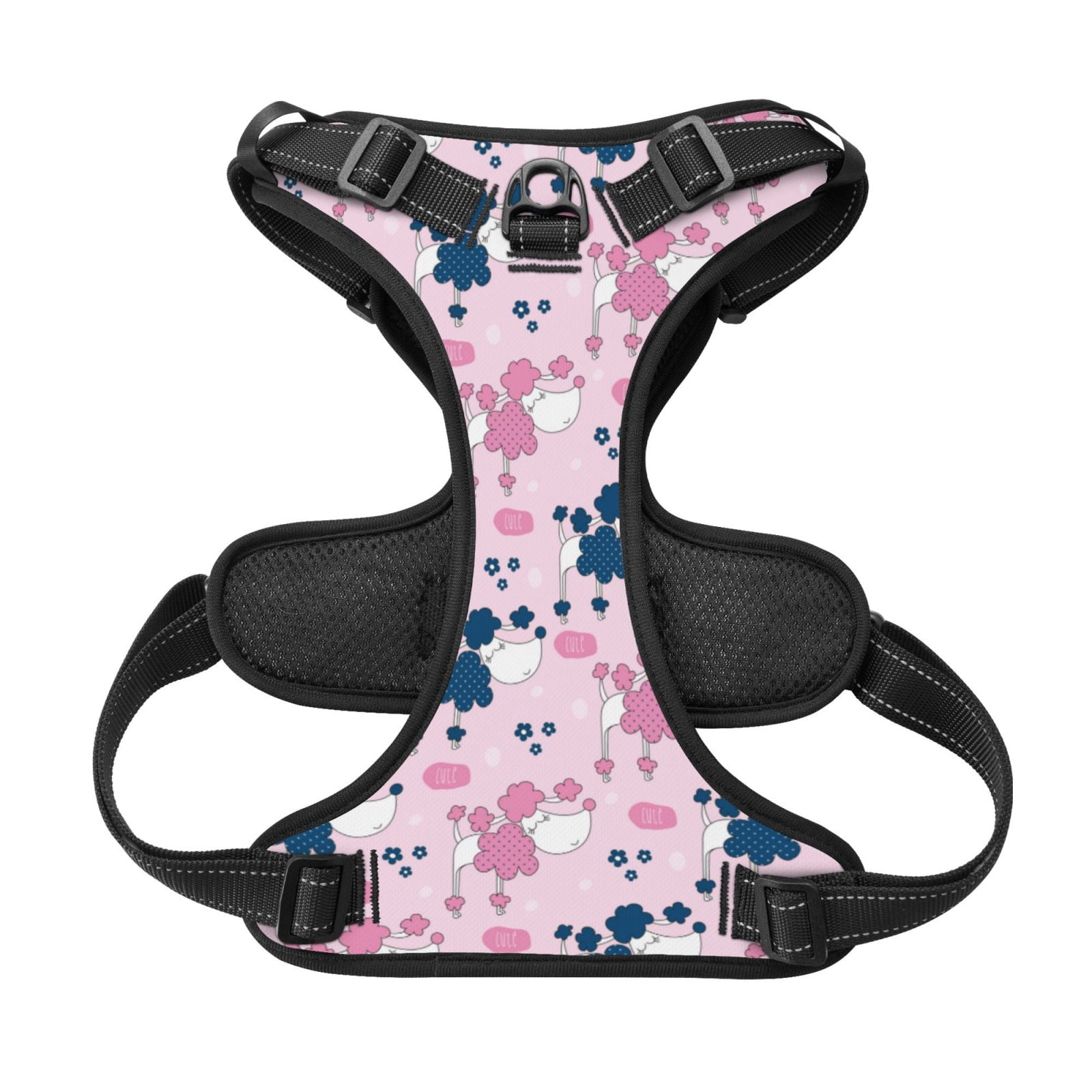 Kdxio Cartoon Poodle Dog Print No Pull Dog Harness Adjustable Reflective Oxford Easy Control Medium Large Dog Harness for Training and Everyday-Small