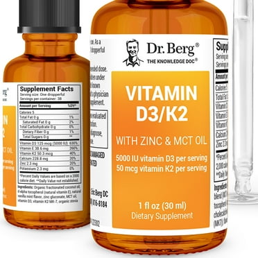 Dr. Berg's Liquid Vitamin D3 & K2 Drops with Zinc & MCT Oil, 1 fl oz