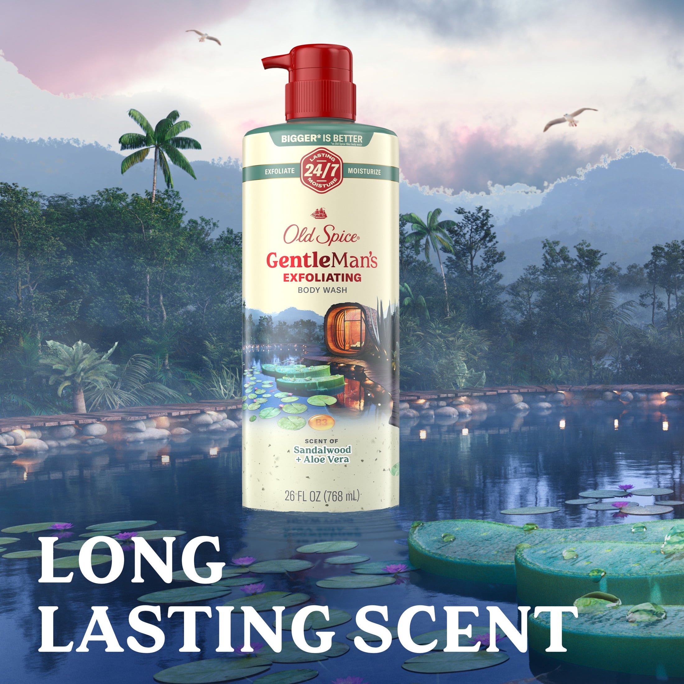 (3 pack) Old Spice Men's Body Wash for Men, Sandalwood and Aloe Vera, 24/7 Shower Fresh, 18 oz, Exfoliation + Moisturization, 26oz