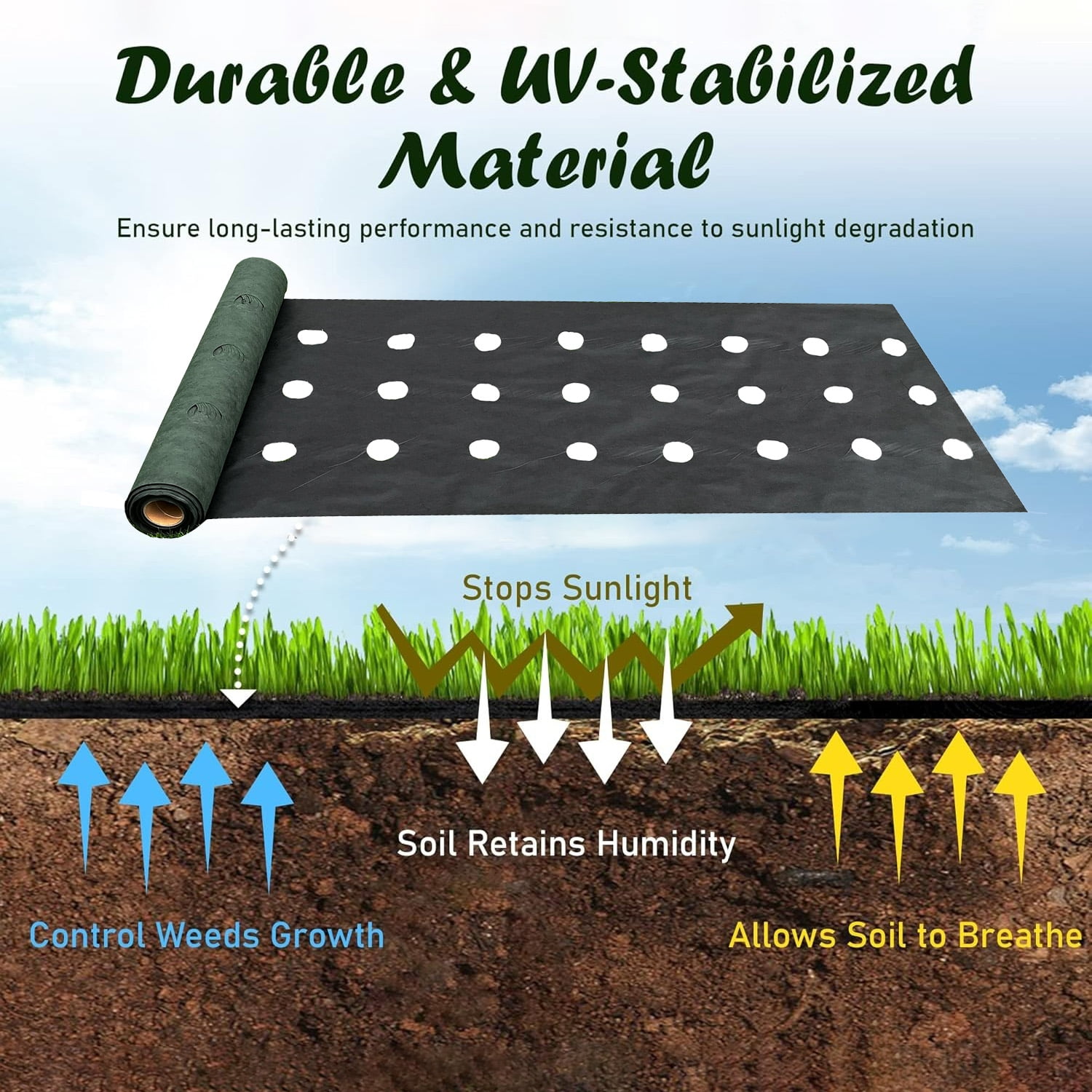 VividGarden Garden Weed Barrier Fabric Green Double-Layer PP Pre-Punched 3.15 inch Holes Breathable Water Permeable 1 Pack 20 ft x 3.28 ft