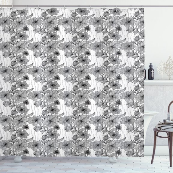 Ambesonne Floral Shower Curtain, Hand Drawn Line Art Design, 69"Wx75"L, Black and White