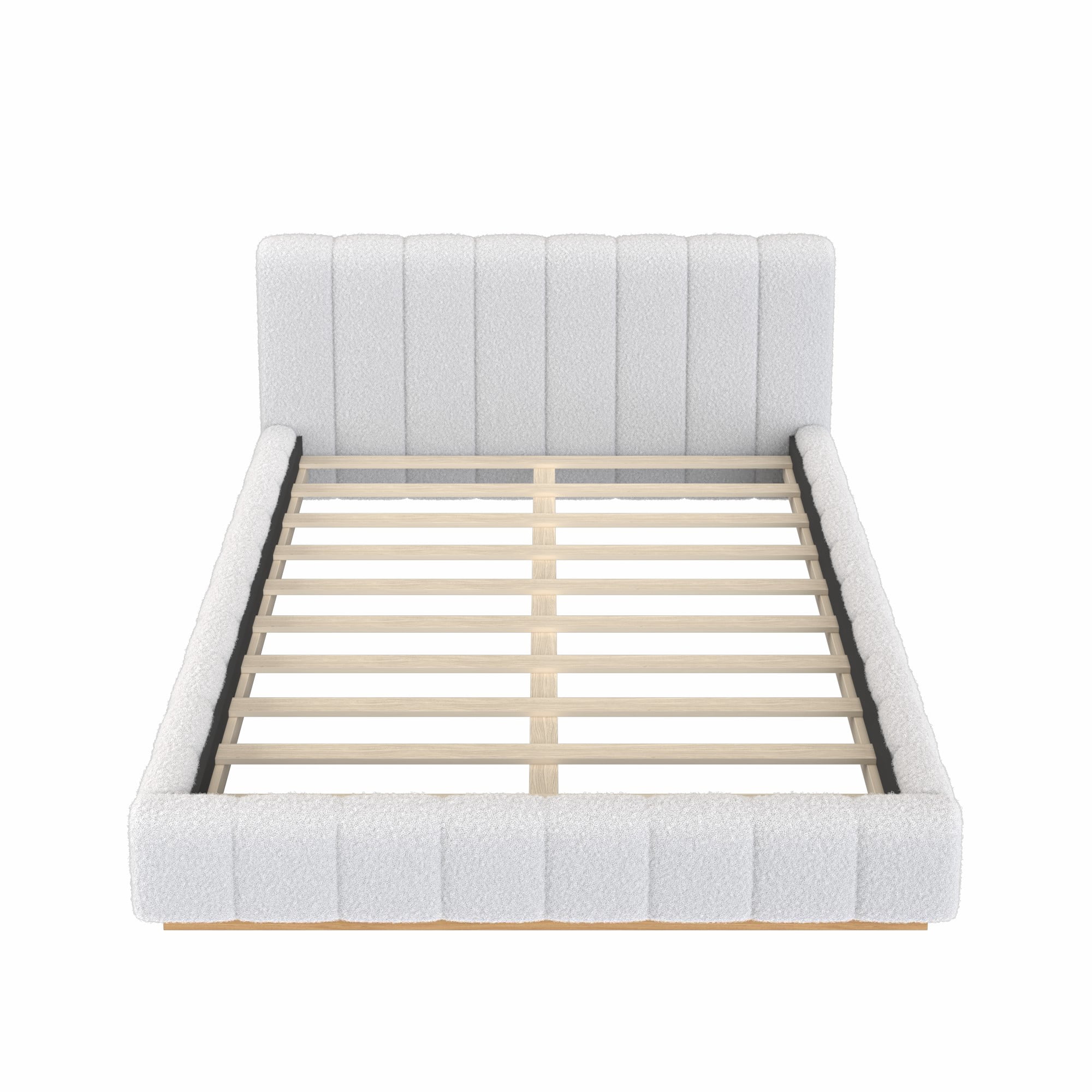Euroco Boucle Upholstered Queen Size Platform Bed, White