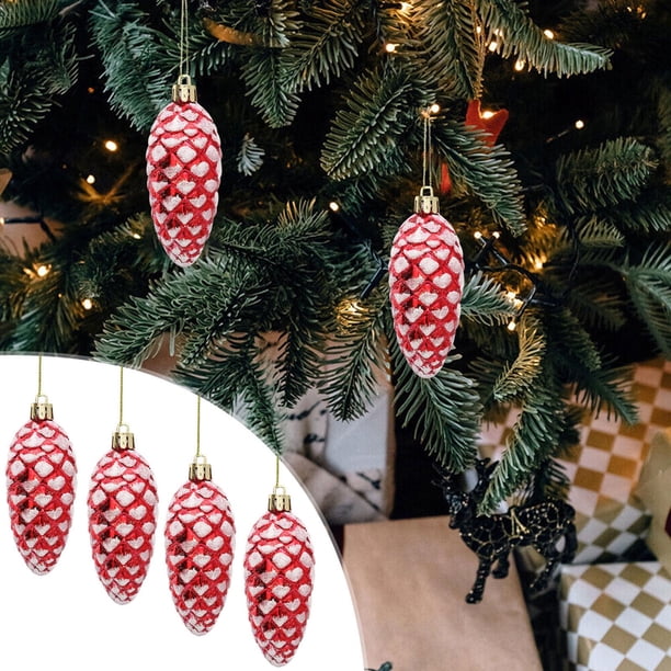 Adornos Navideños de Bolas de Fruta Pintadas | Paquete de 5 Colgantes de Tuercas de Plástico con Lentejuelas Doradas | 9,1 X 3,8 Cm para Árbol de Navidad y Decoración Del Hogar