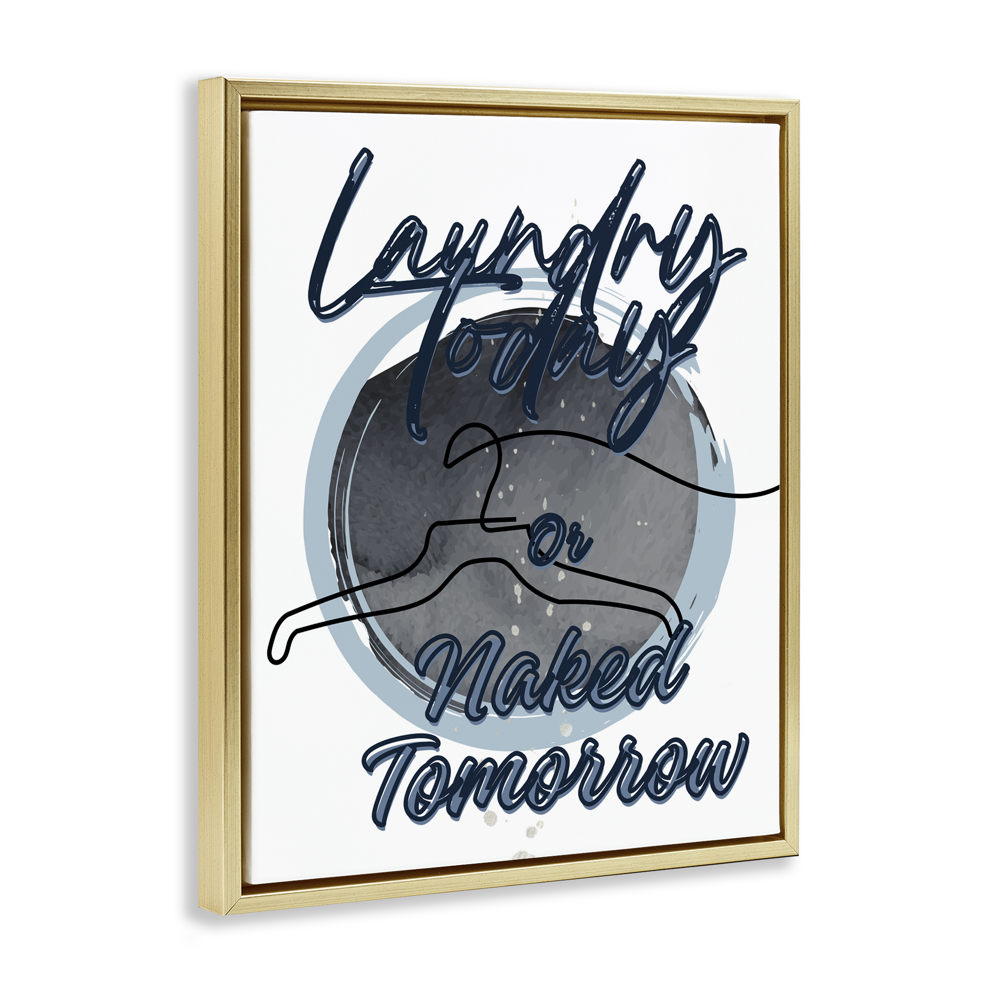 Laundry Phrase with Hanger Contour Gold Framed Floater Canvas Wall Art, design by Jesse Keith