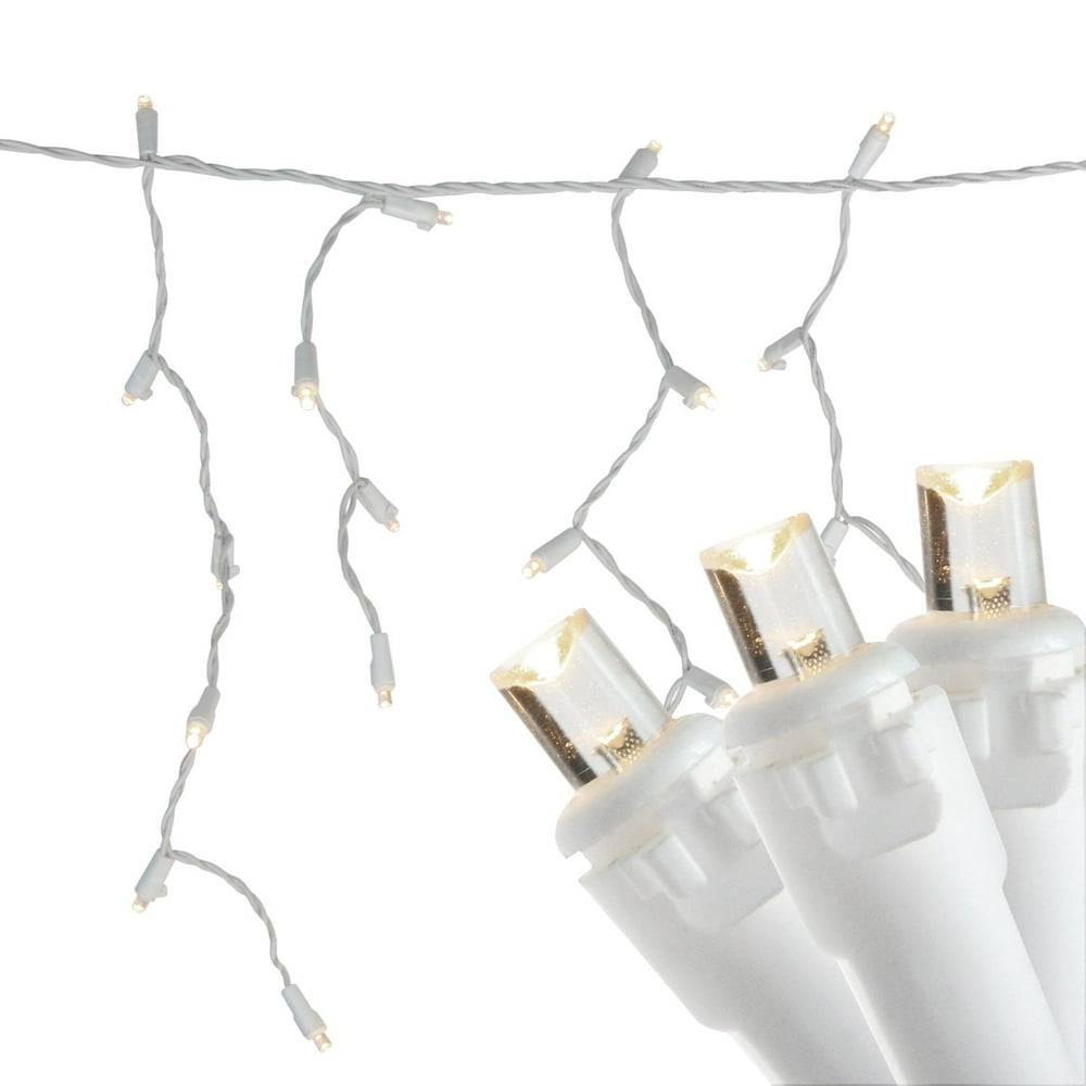 Set of 100 Warm White LED Wide Angle Icicle Christmas Lights White