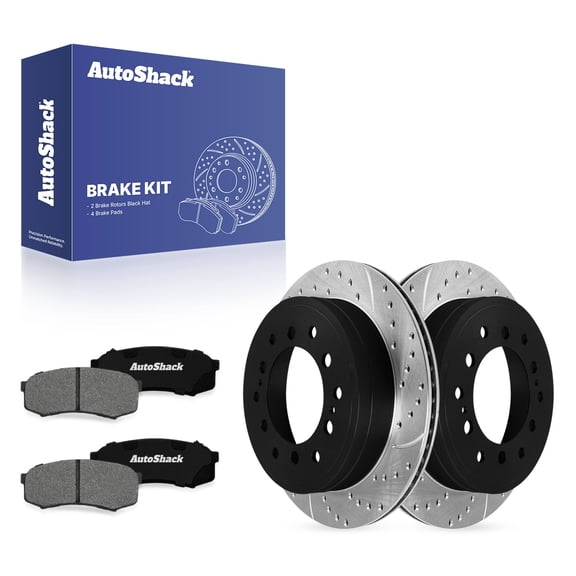 AutoShack Rear Brake Rotors & Premium Pads for Toyota, 4Runner 2010-2024, 4WD RWD L4 2.7L V6 4.0L - E-Coated Drilled & Slotted - ShadowGuard - 12.28" (312 mm), 6-Lug