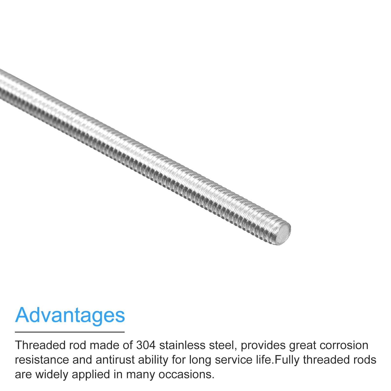 Fully Threaded Rod M4 x 400mm 0.7mm Pitch 304 Stainless Steel Right Hand 10pcs