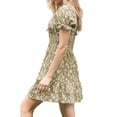 thumbnail image 3 of Summer Women Ruffle Sleeve Sqaure Neck Smocked Sun Dress Casual Boho Beach Floral Mini Dress, 3 of 5