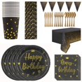 thumbnail image 1 of Black and Gold Birthday Tableware, 20 Guests Party Tableware Paper Plate Paper Cup for Parties, Weddings, Graduation Parties, Halloween Party Plates, 1 of 5