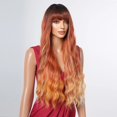 thumbnail image 3 of Peluca de color ombré naranja para mujer, pelo sintético sedoso, largo, ondulado al agua, suave, con flequillo, Natural, para fiesta diaria, resistente al calor, 3 of 4
