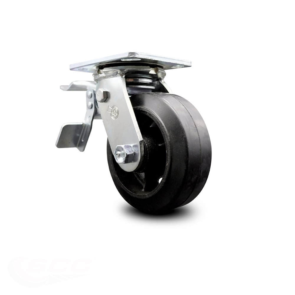 Rubber on Cast Iron Swivel Top Plate Caster w/5" x 2" Black Wheel
