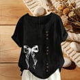 thumbnail image 1 of Xuyuer Women's Casual Linen Round Neck Printed Short Sleeve Button Blouse, Breathable Summer Top for Vacation Wear, Market Days and Relaxed Boho Style, 1 of 5