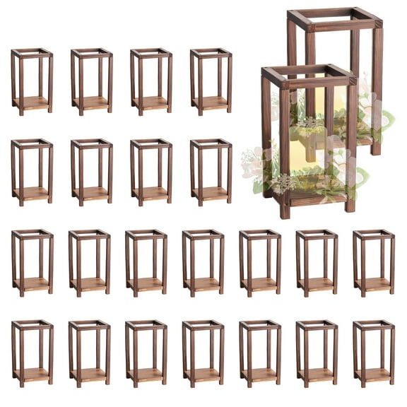 KFFKFF 24-Piece Wooden Wedding Lantern Set, Crafted from Cedar Wood and Plastic, Rustic Candle Holders for Home Decor, Wedding Tables, Parties, Farmhouse Style, and Indoor Decoration, Brown