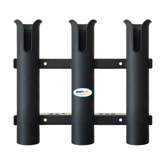 BSET MATEL Triple Rod Holder for Kayak and Boat Fishing - Durable Plastic Rod Rack with Tool Slots, Black, Compact Design for Freshwater and Saltwater Use