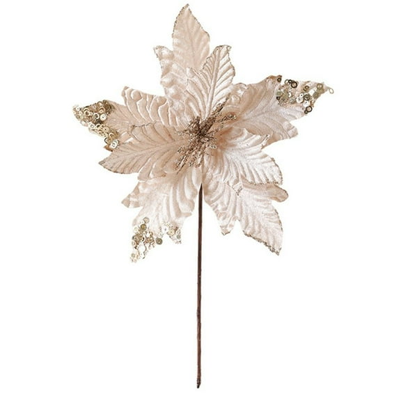 1Pcs Exquisite Glitter Artificial Flowers Christmas Poinsettia Xmas Tree Ornaments Diy Garlands New Year Wedding Party Decor