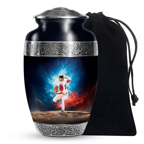 SABURIAL Baseball Urn - Perfect Urn For Adult Men & Women Ash - Large Handmade Cremation Urns For Burial - Beautiful Memorial Urns For Loved One - 10 Inch Large With Velvet Bag