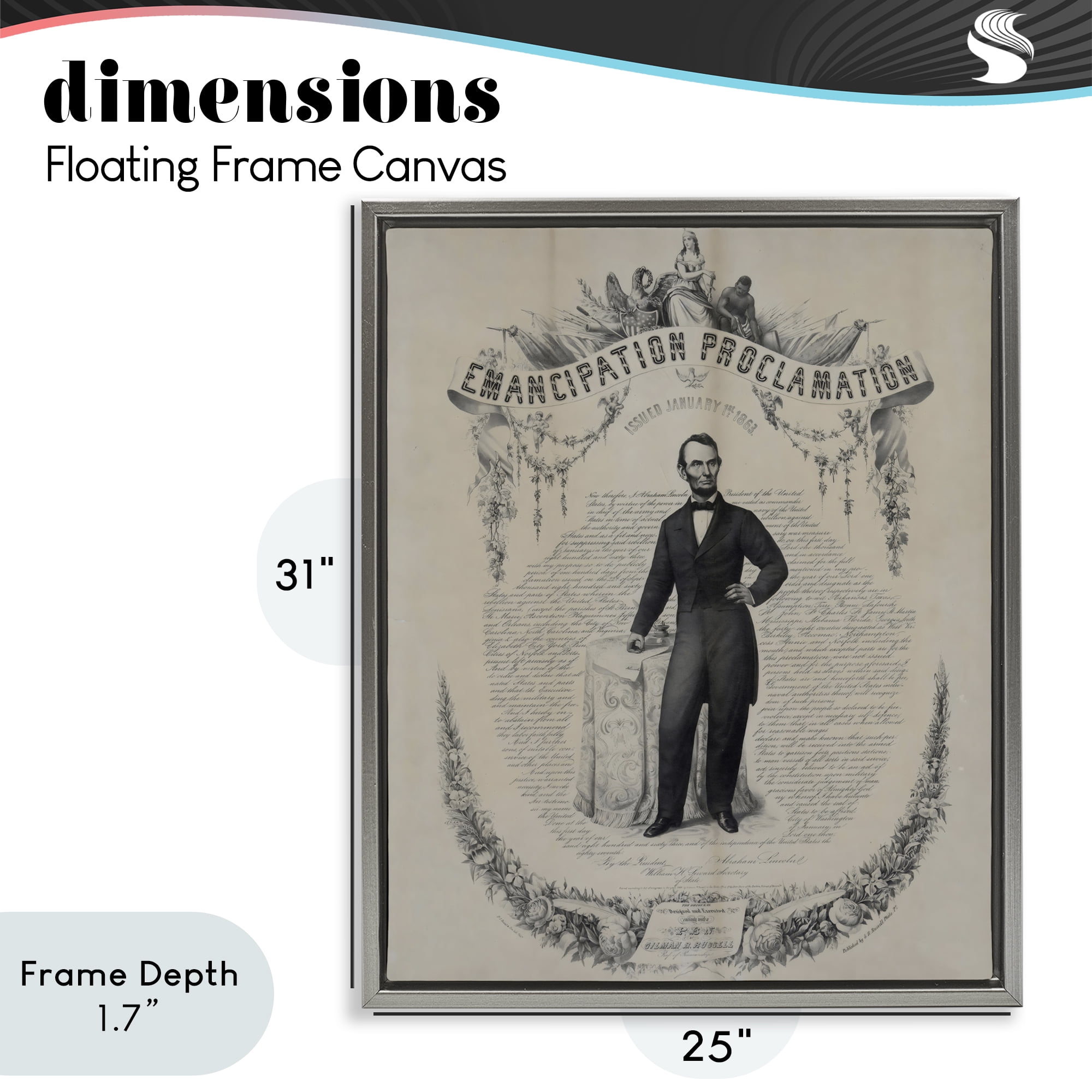 Stupell Industries Lincoln with Emancipation Proclamation Gray Framed Floater Canvas Wall Art, design by Arlington Prints