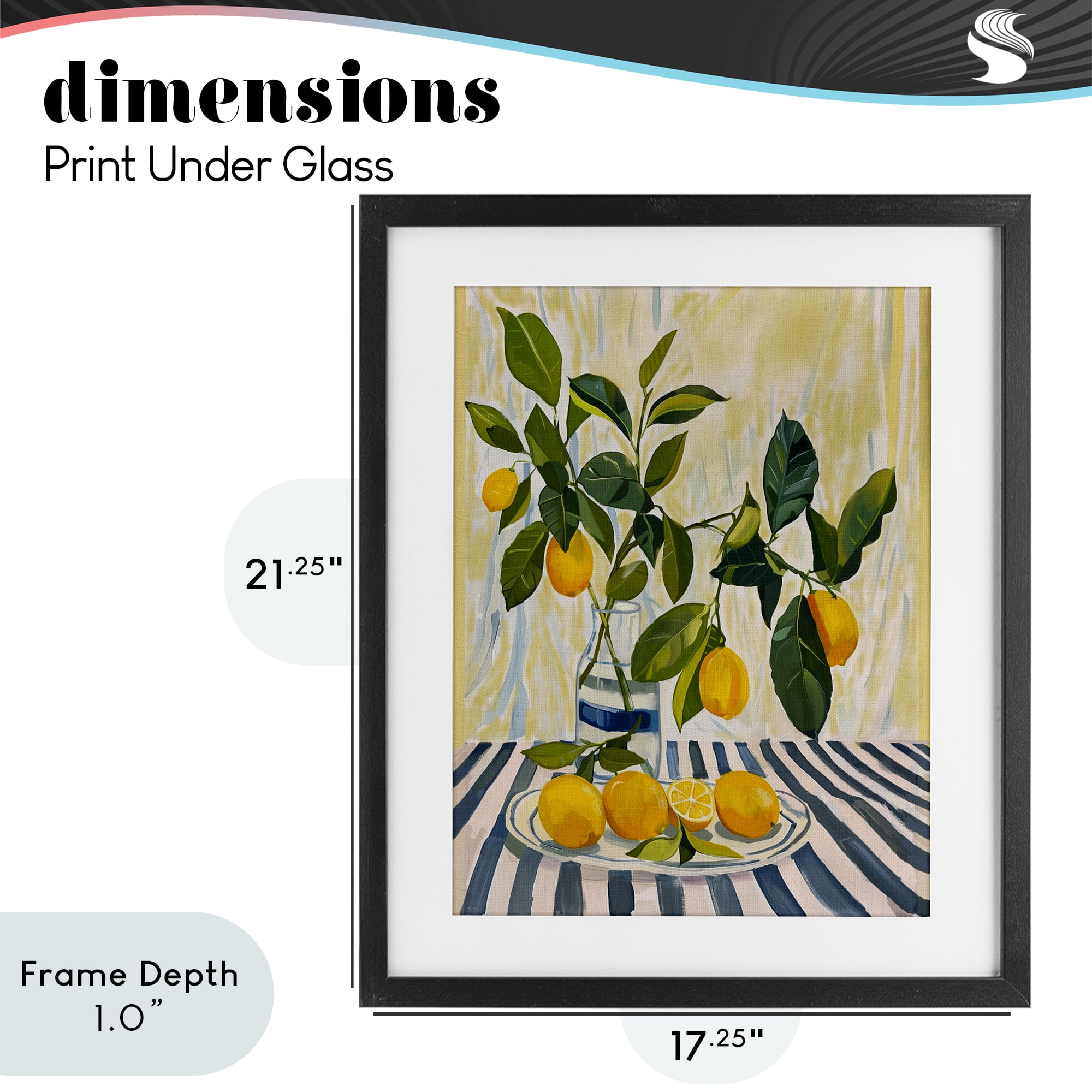 Stupell Industries Lemons on Striped Tablecloth Black Framed Print Under Glass, design by Yen