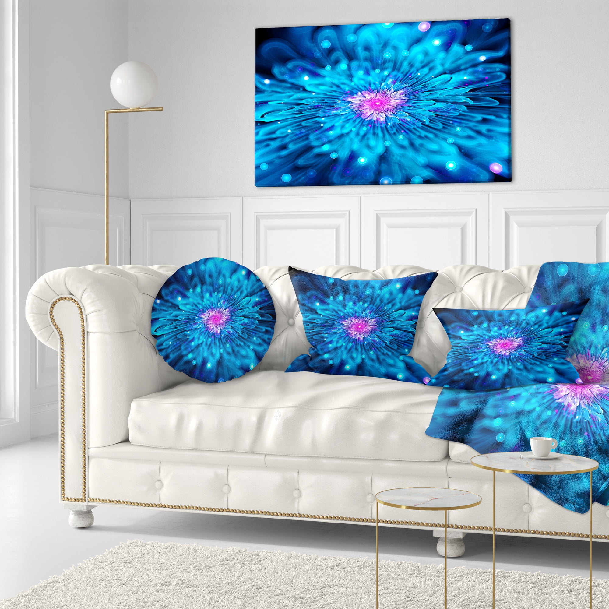 Designart Magical Blue Glowing Flower - Floral Throw Pillow - 12x20