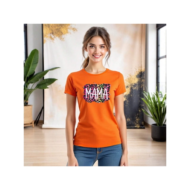Playera Blusa Mama Mamá Fieramente Increíble – Estilo Animal Print con Actitud Color Anaranjado Talla Chica Marca Emil SaEs