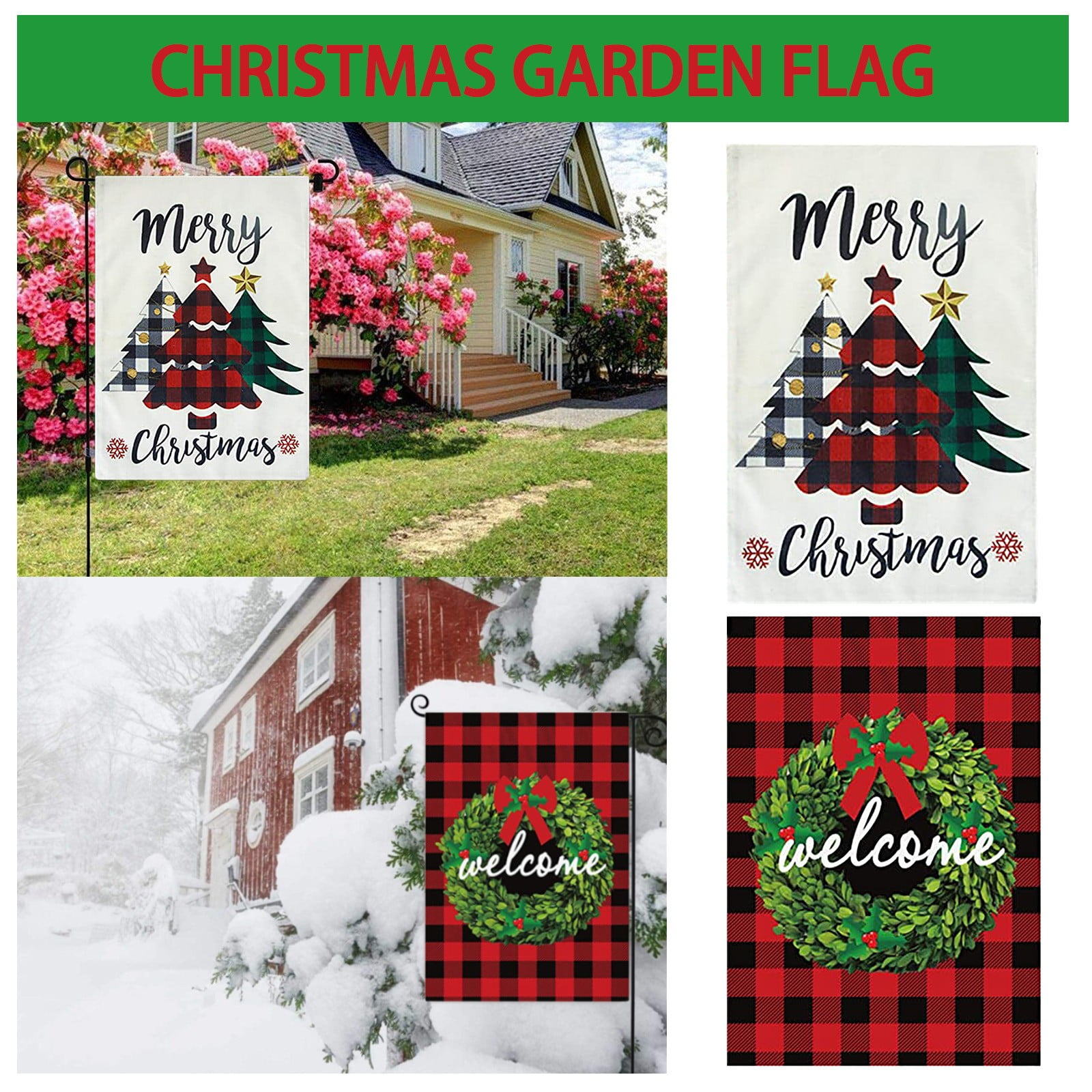 Christmas Winter Mittens Welcome House Garden Flag 12.5"x18" Yard Banner 