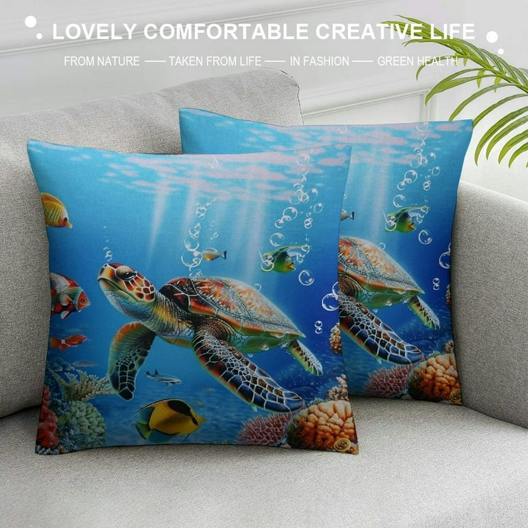 JEUXUS Ocean Underwater Marine Life Outdoor Throw Pillow Cover Sea World Animals Tropical Fish with Turtles Coral Decorative Pillows Farmhouse Cushion Cases Home Decor for Couch Walmart