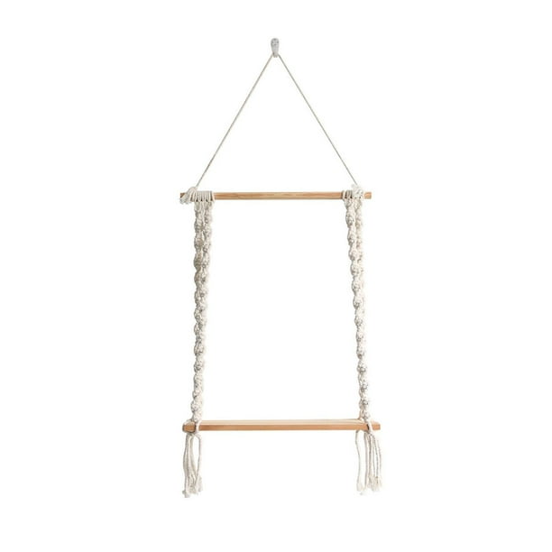 Soporte de planta de estantes de madera de la pared de la pared de Macrame, estante de almacenamiento montada en la pared de decoración beige para plantador de dormitorio Estilo A