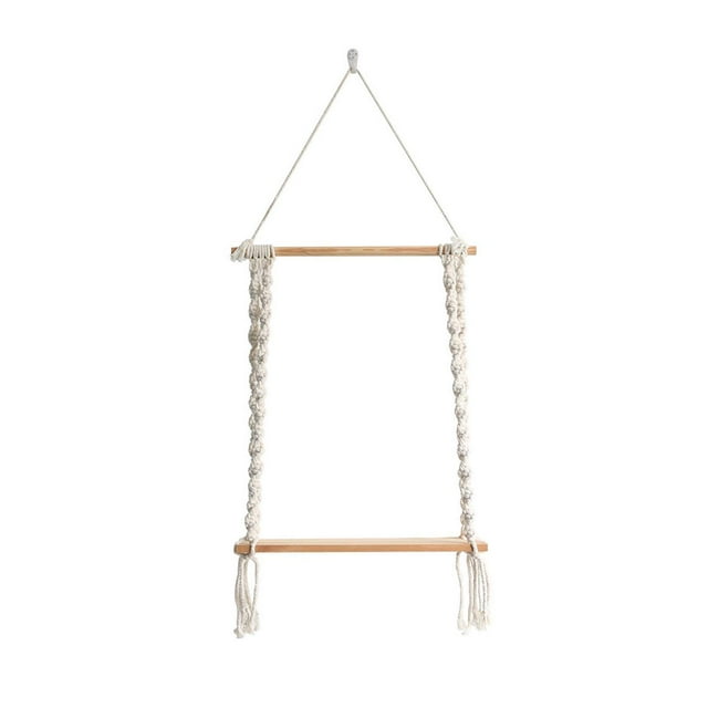 Soporte de planta de estantes de madera de la pared de la pared de Macrame, estante de almacenamiento montada en la pared de decoración beige para plantador de dormitorio Estilo A