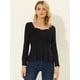 thumbnail image 2 of Blusa de manga larga con cuello en forma de corazón para mujer Allegra K Negro M, 2 of 5